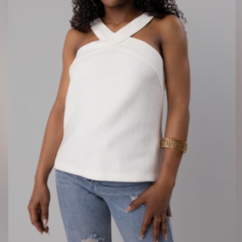 by Anthropologie‎ Cross-Neck Halter Tank Cream Size Medium